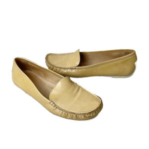 Stuart Weitzman Mach 1 Adobe Aniline Tan Patent Leather Driving Loafers Size 9.5